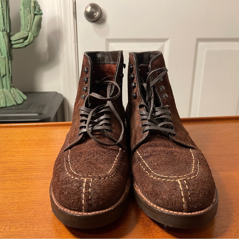 Alden NST Tanker Boots in Reverse Tobacco Chamois add Vabram Protector Men’s 7.5